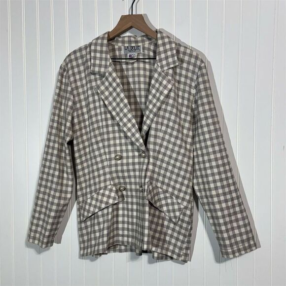 VTG La Belle Gingham Plaid Blazer Jacket 11 USA Made 90s Double Breasted Preppy - Picture 1 of 7